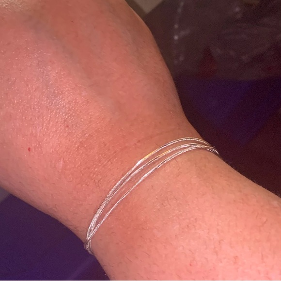 925 Sterling Silver Triple Loop Serpentine Bone Bracelet Wrist & Ankle bracelet - Picture 4 of 15